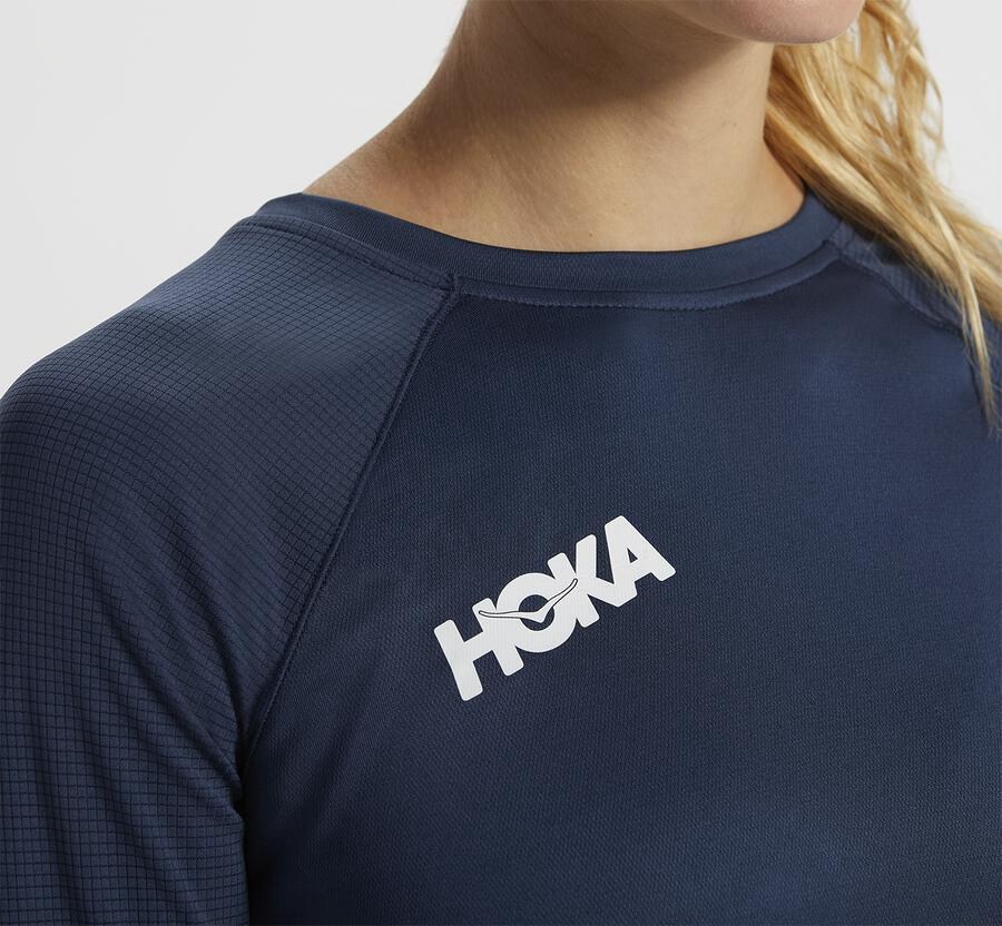 Hoka Australia One One Performance 3/4 Sleeve - Womens Tops Navy - NOQSC-0597